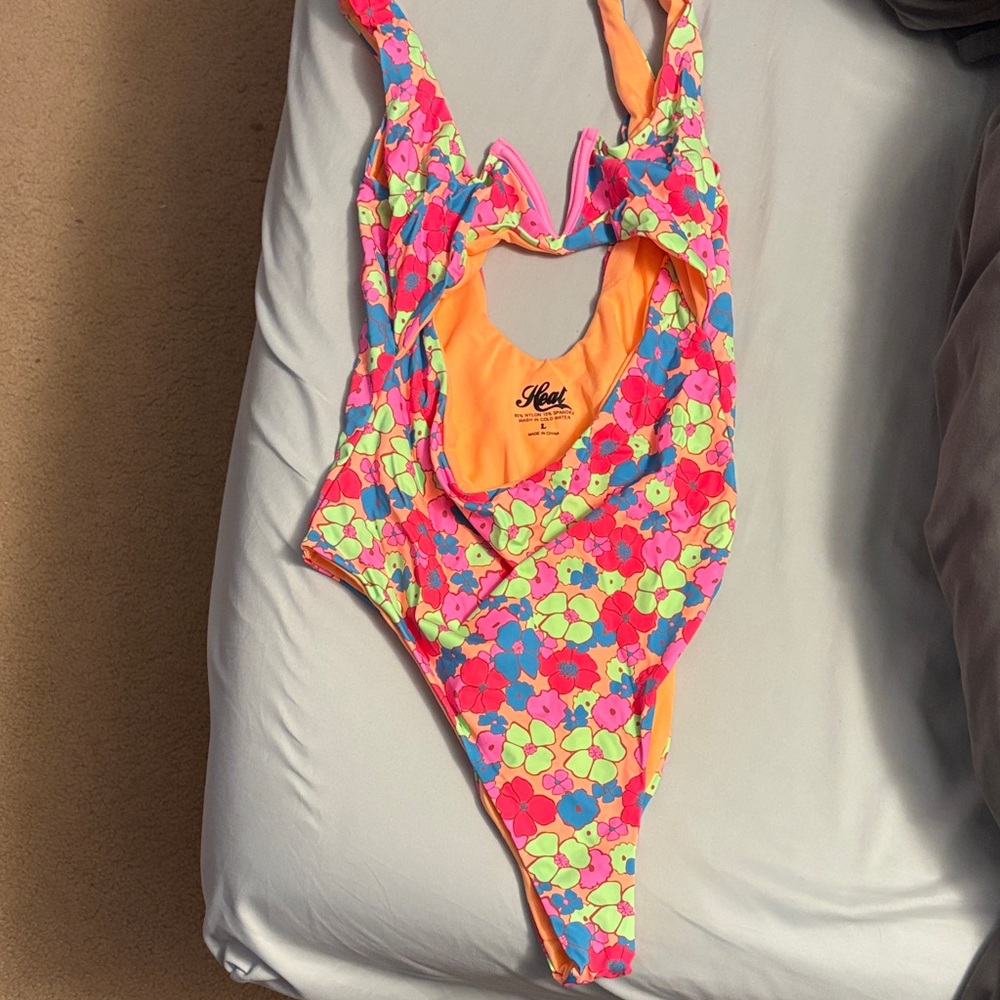 Women’s Floral Swimsuit - Neon Orange and Pink